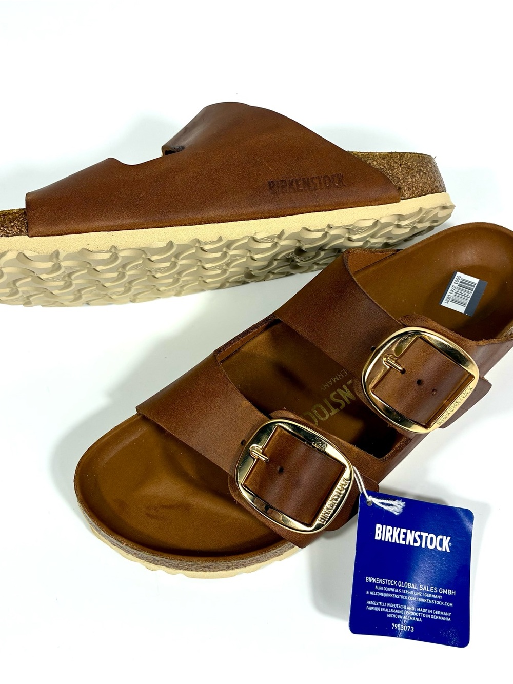 Birkenstock Arizona Big Buckle Slide Sandals Oiled Leather Antique Cognac 40EU - Picture 12 of 17